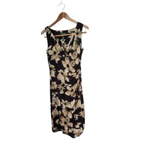 Women's Lauren Ralph Lauren Dress 3/4 sleeve Purple Floral Sleeveless 6 Rouched